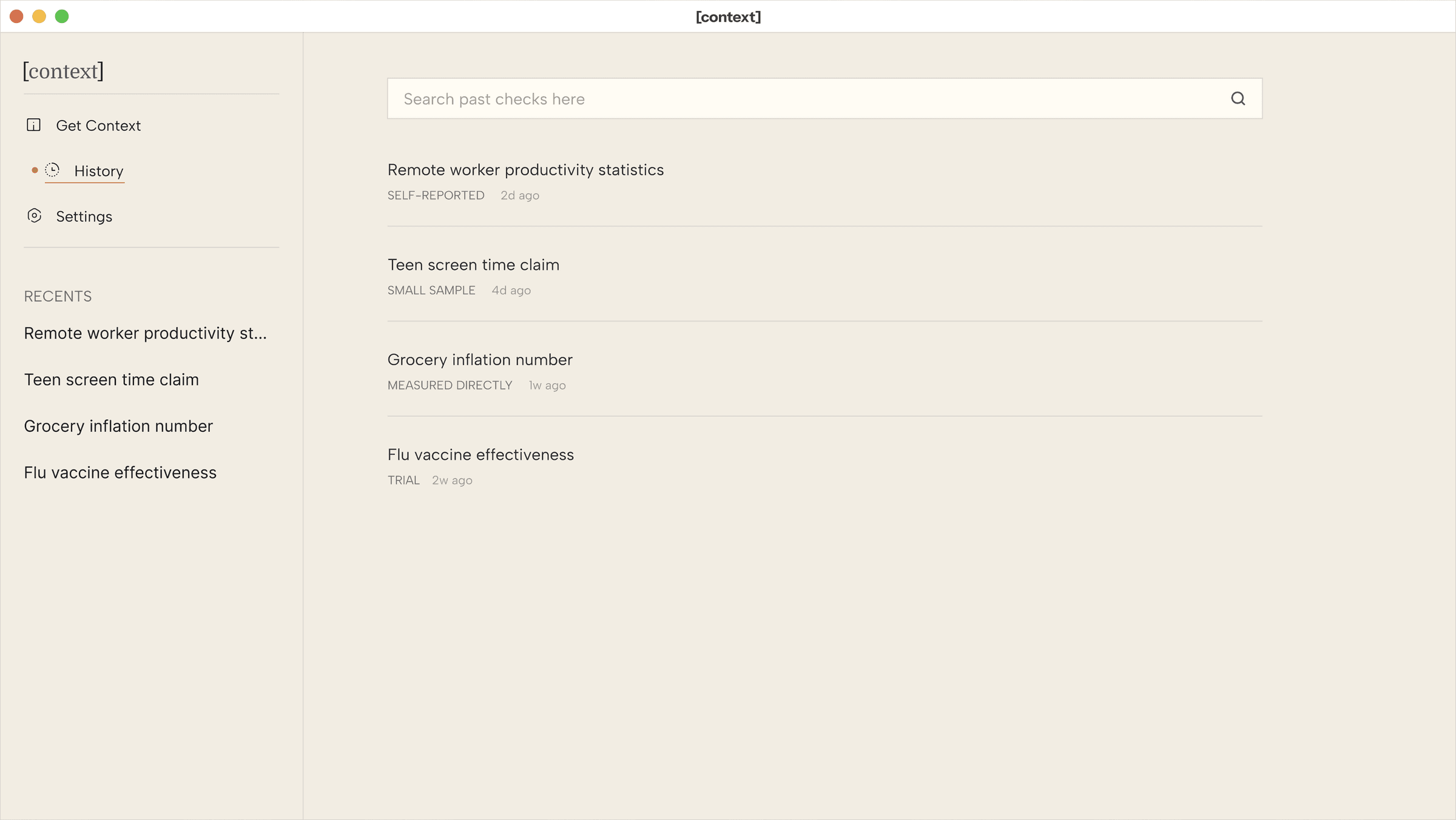 Context desktop History window
